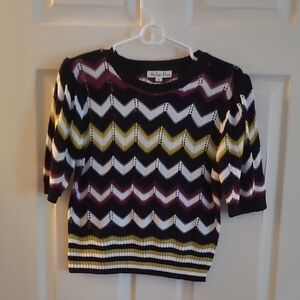 Black, White, Lime Green, Burgandy Chevron Short Sleeve Crop Sweater